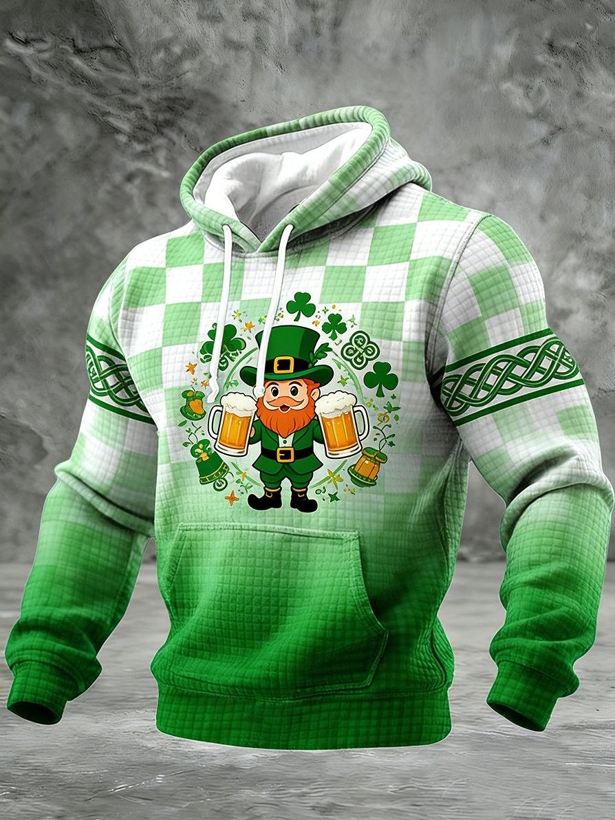 Sudadera vintage Lucky St. Patrick's Day Art Texture con gorrasucha para hombre