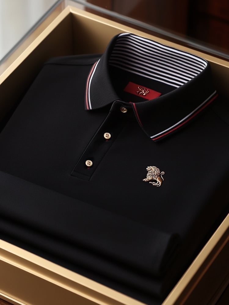 Camisa polo clásico ejecutivo Lion Logo Button de manga corta para hombre