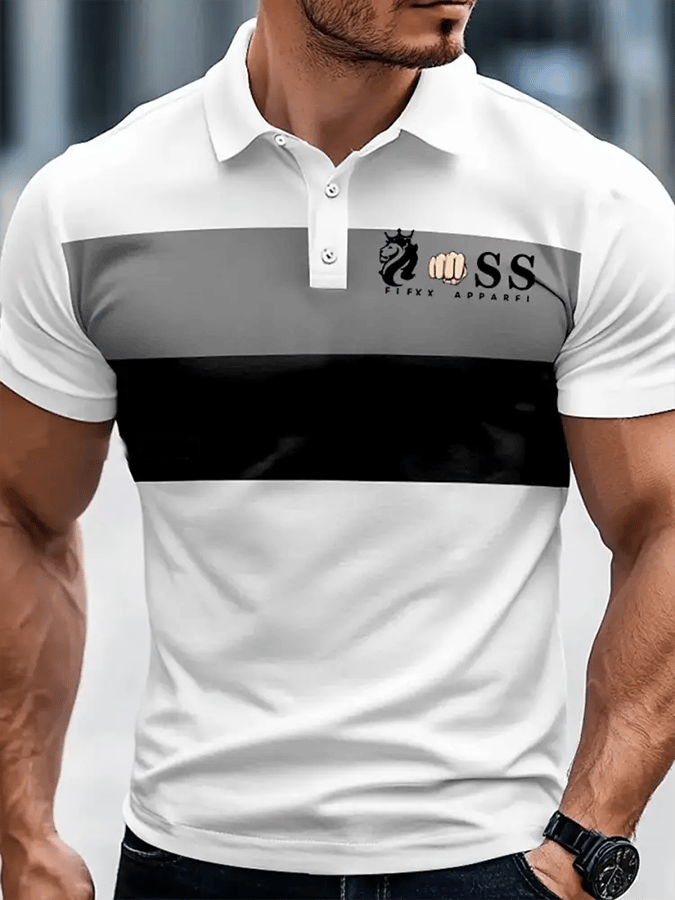 Camisa polo retro Letter Design estampado casual para hombre