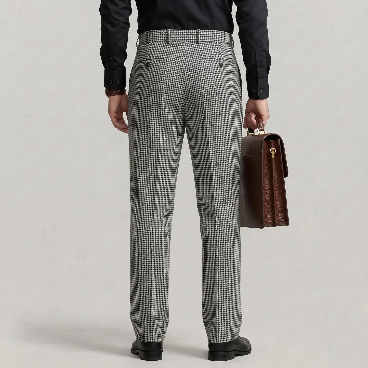 para hombre ejecutivo casual Houndstooth Pattern High Waist Asymmetrical Overlap Suit pantalón