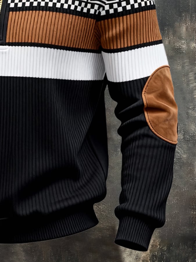 Sudadera retro en bloques de color estampado cierre para hombre