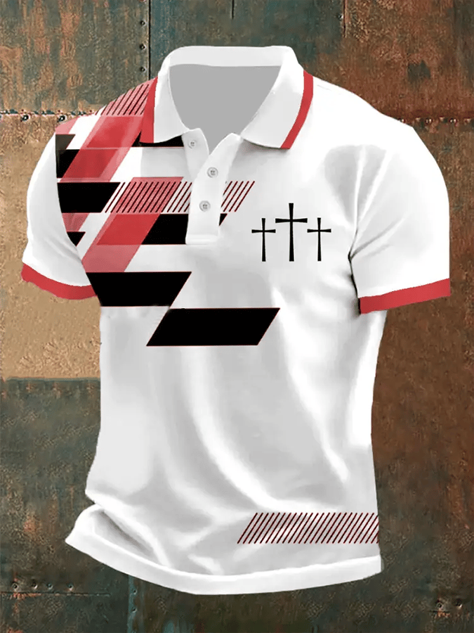 Camisa polo retro Faith casual estampado para hombre