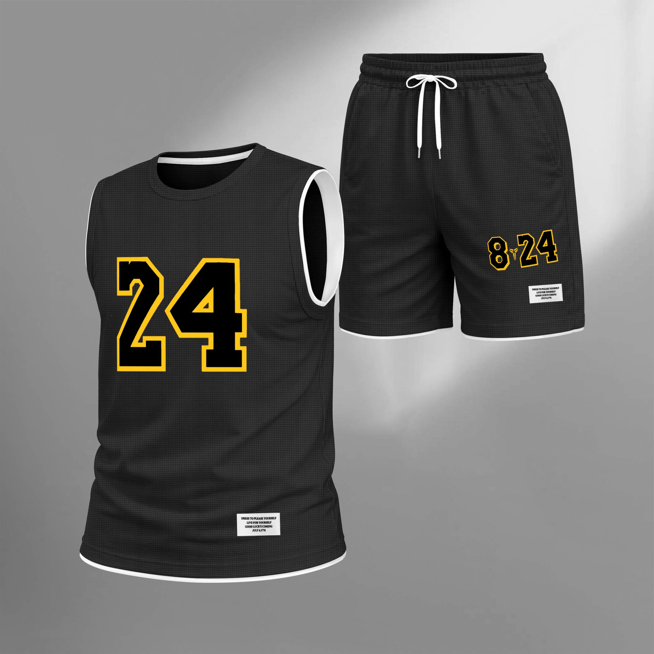 Shorts Number 24 Graphic estampado Summer Set Sleeveless Tank Top & Matching Outfit, Basketball Style Double Number estampado Lightweight casual Streetwear Athletic Set for Everyday & para trabajoout para hombre