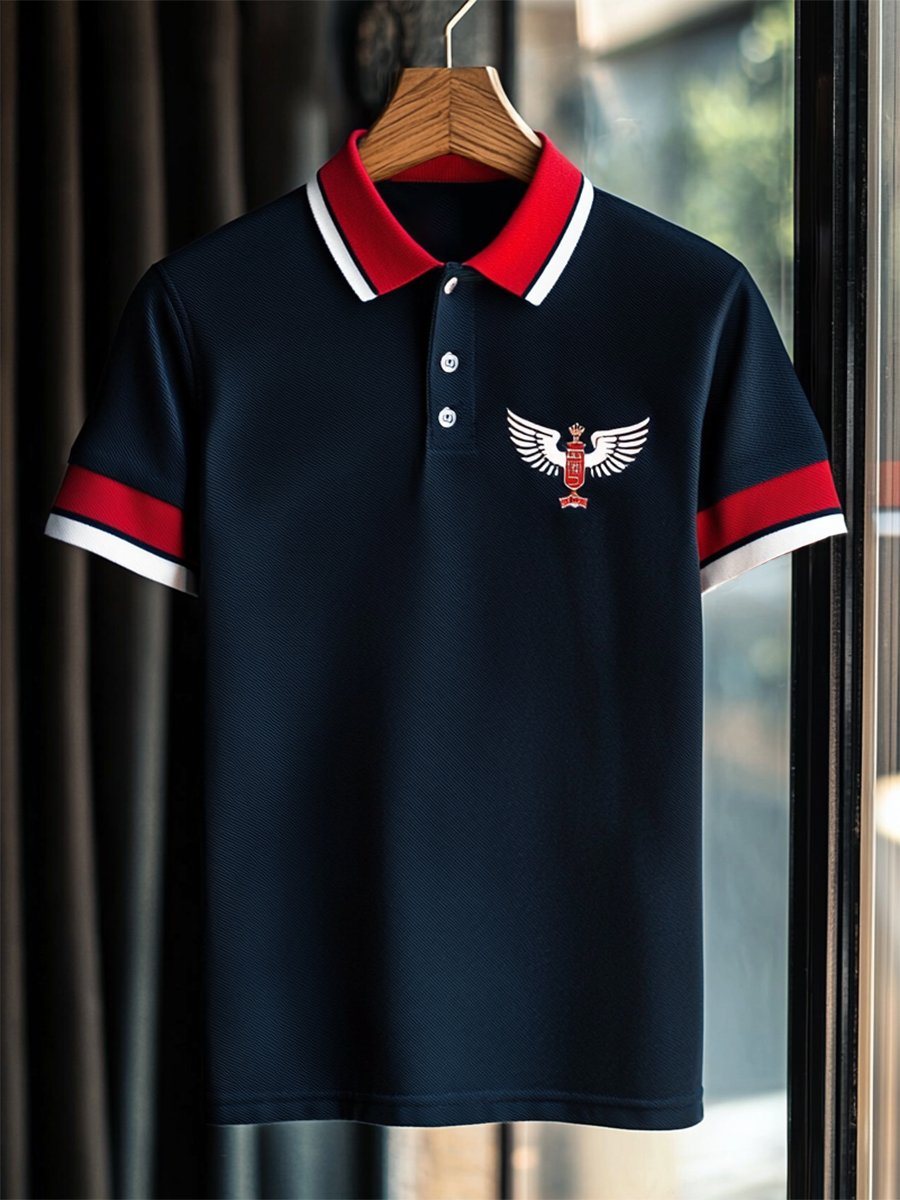 Camisa polo ejecutivo rayas con botones de manga corta para hombre