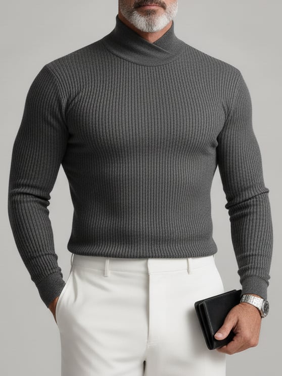 Gray Cross High cuello de manga larga acanalado tejido Sweaters para hombre
