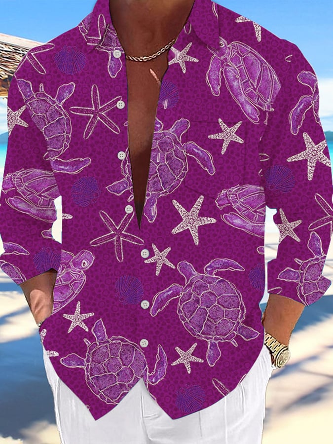 Camisa Hawaii Turtles estampado de moda Vacation And casual (With Pockets) para hombre
