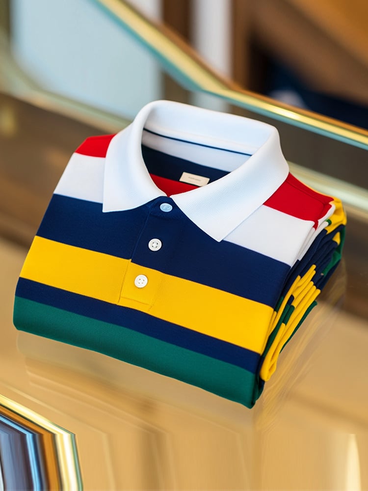 Camisa polo ejecutivo casual a rayas Button de manga corta para hombre