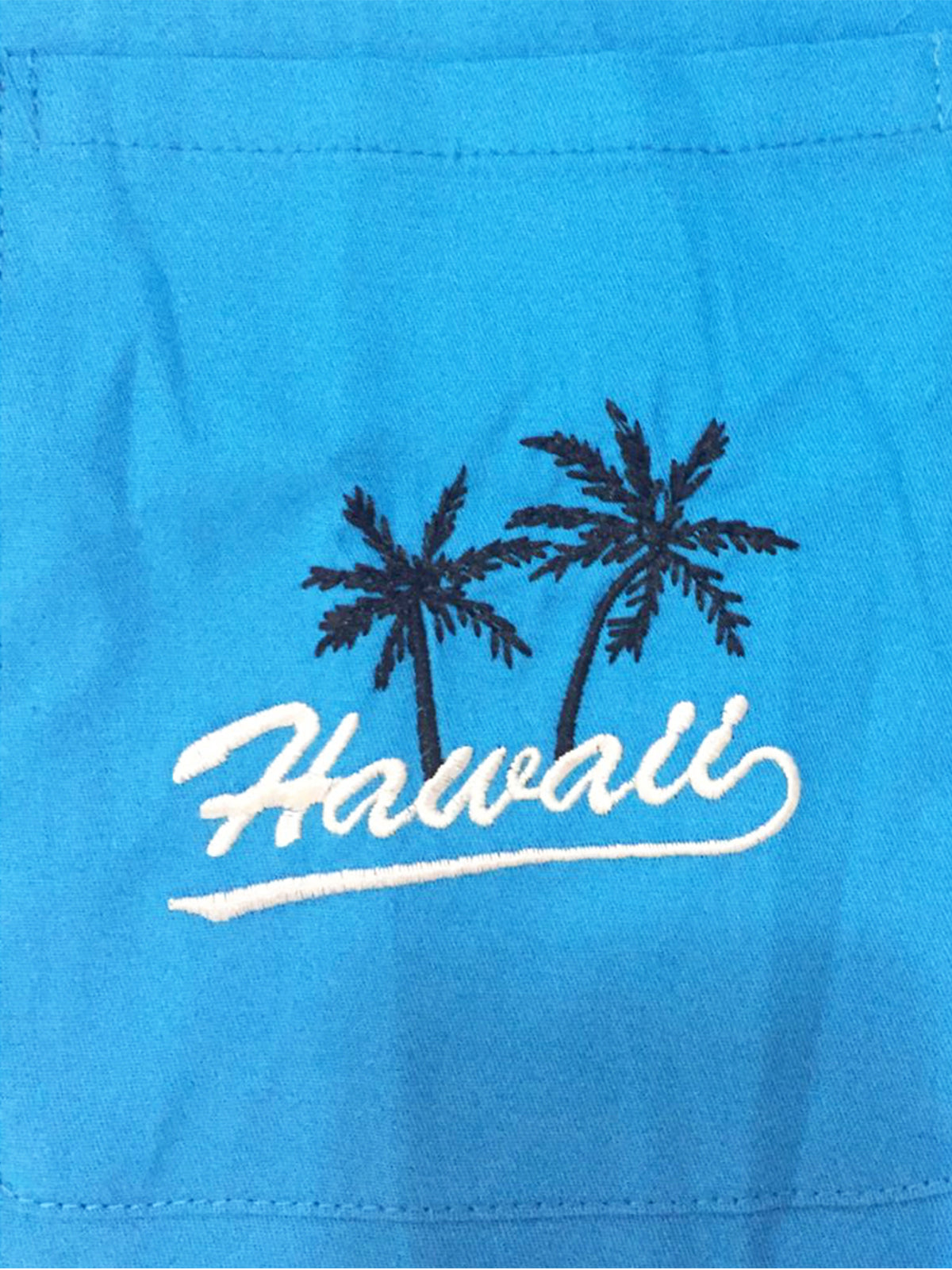 Camisa 50's vintage Camp de algodón Pocket Bowling Hawaii Coconut Tree Blue de manga corta para hombre