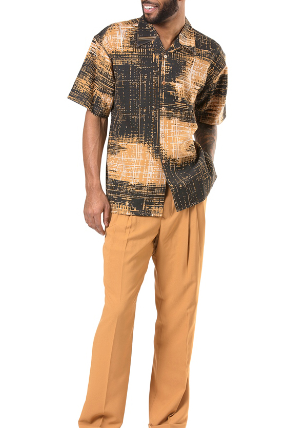 Camisa Colorblock estampado de manga corta pantalón Walking Suit 002 para hombre