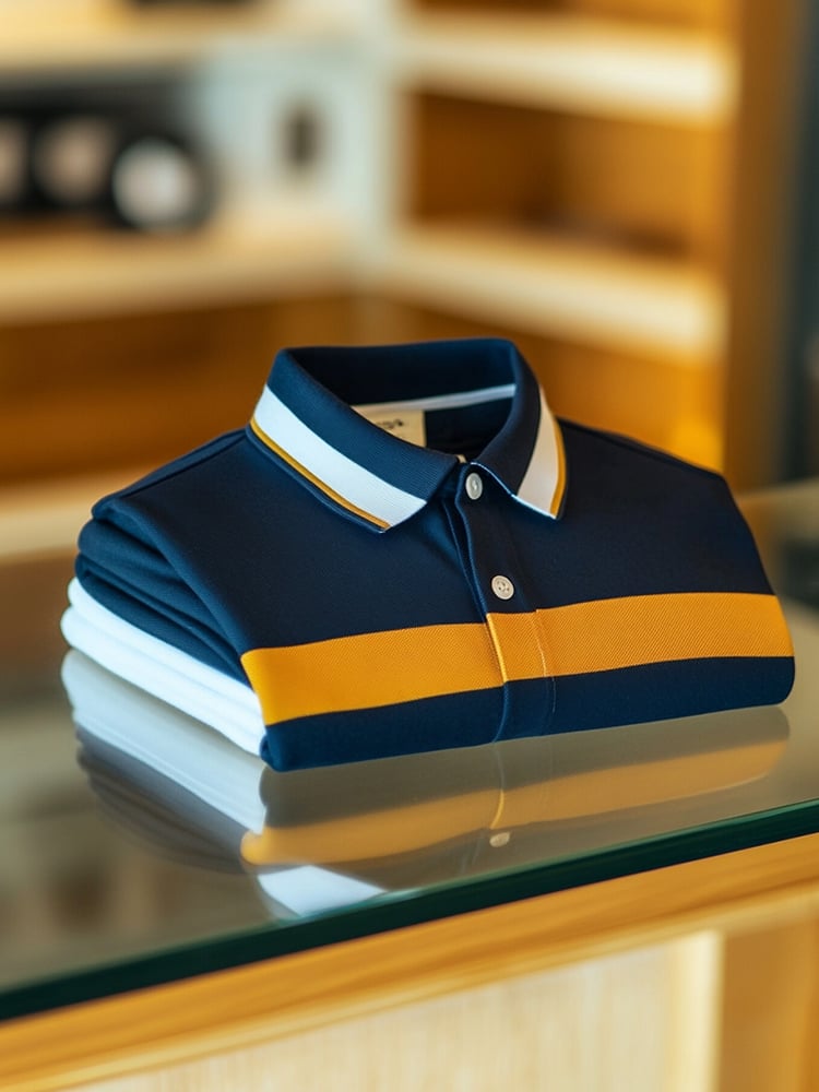 Camisa polo ejecutivo casual a rayas Button de manga corta para hombre