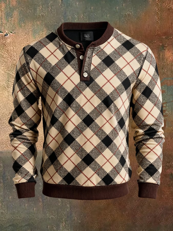 Sudadera retro Colorblock Henley para hombre