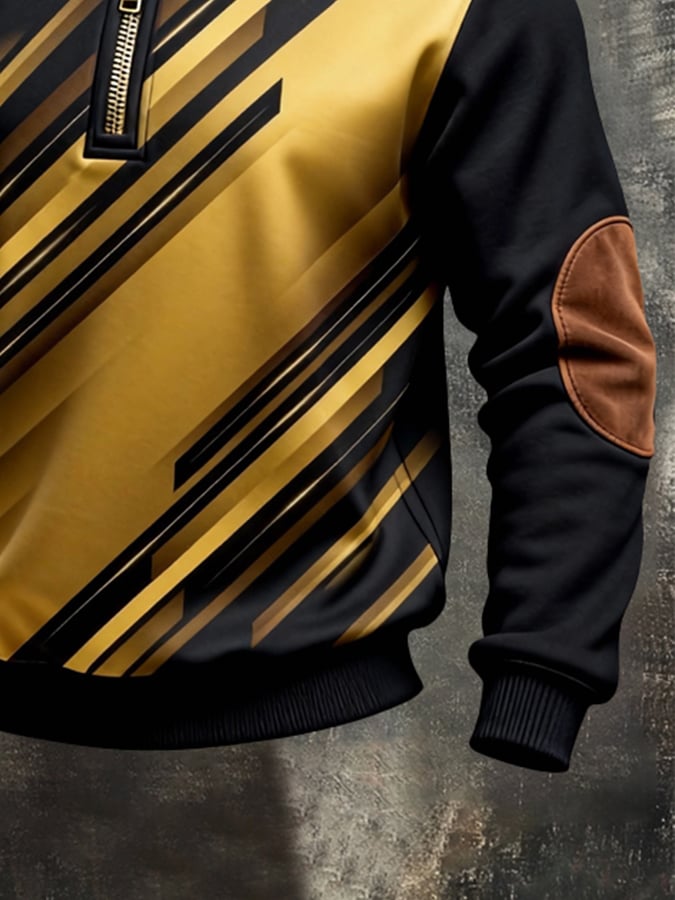 Sudadera retro en bloques de color estampado Color-Blocked con cierre para hombre