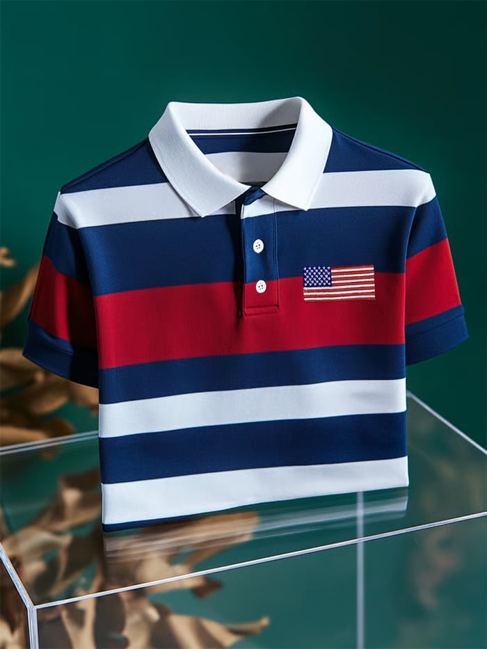 Camisa polo American Flag Independence Day estampado casual para hombre