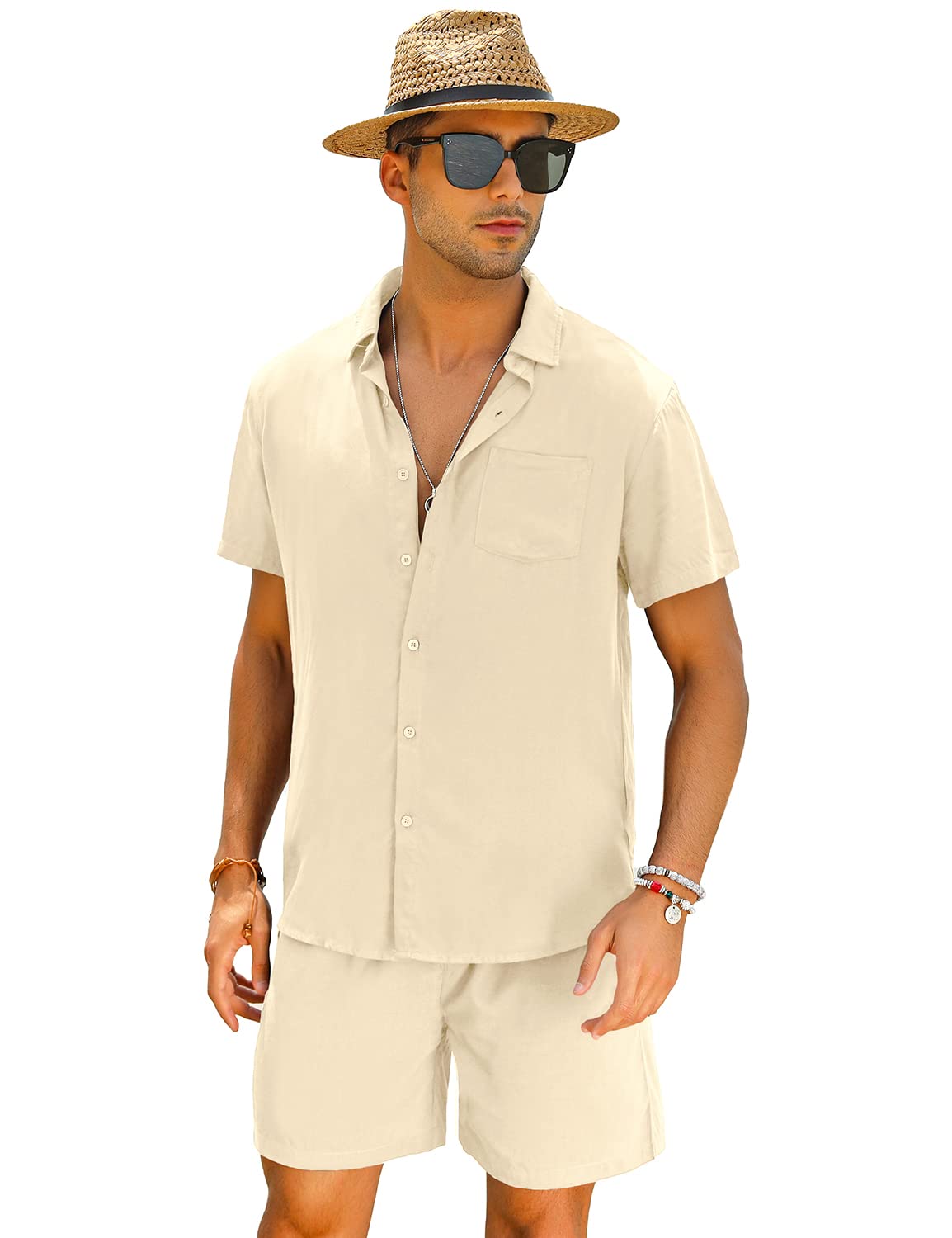 Camisa casual Apricot Vacation Style & shorts Set para hombre