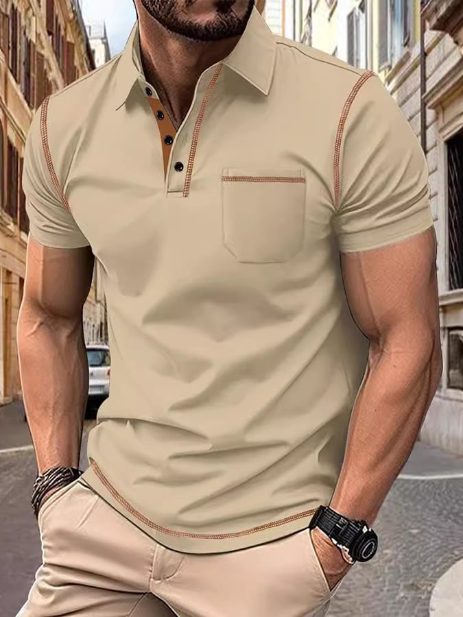 Camisa polo elegantee casual With Contrasting Color Thread Design (With bolsillos) para hombre
