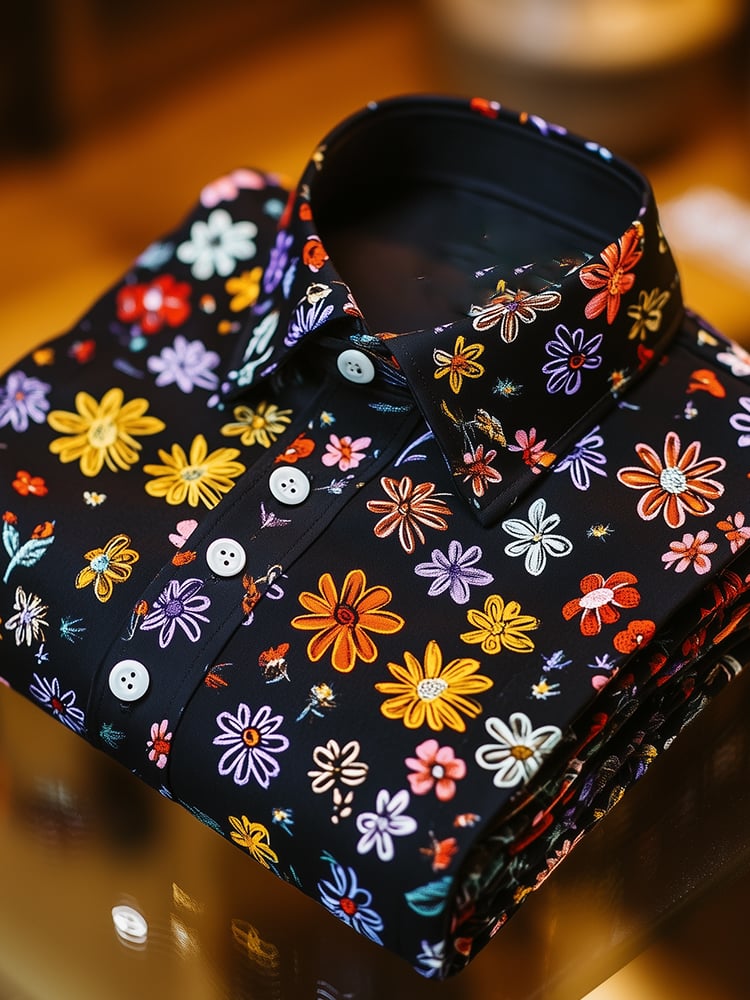 Camisa ejecutivo casual floral solapa de manga corta para hombre