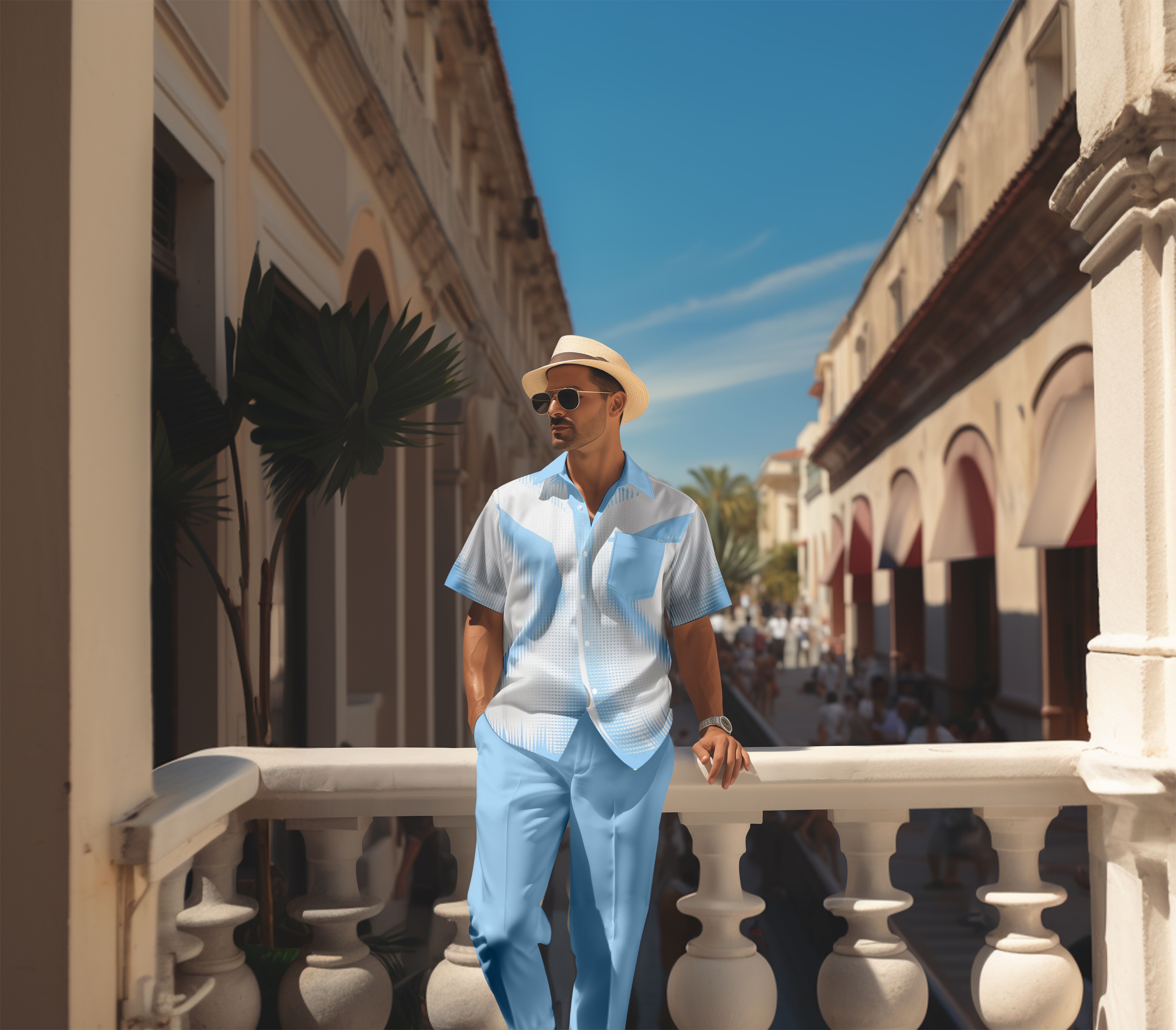 Camisa retro colorblock de manga corta walking Suit 1649 para hombre