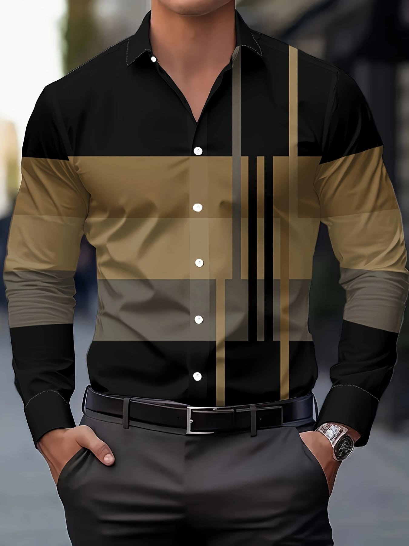 Camisa Street Style ejecutivo casual estampado de manga larga para hombre