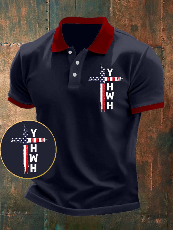 Camisa polo retro Faith casual estampado para hombre