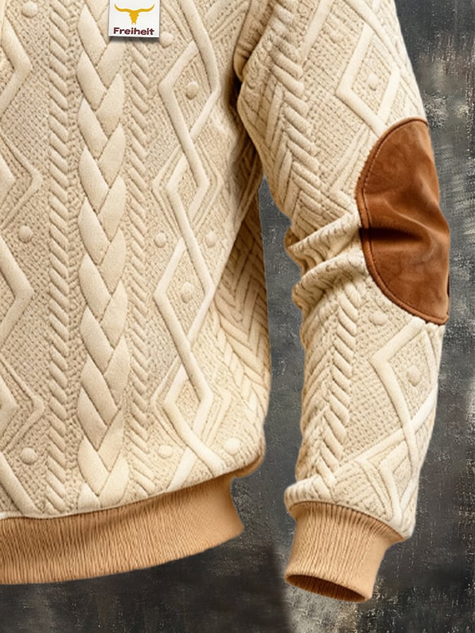 Sudadera retro jacquard texturizado Patchpara trabajo Comfortable Color-Blocked con cierre para hombre