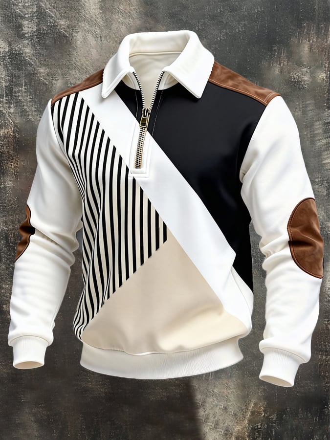 Sudadera retro en bloques de color estampado cierre para hombre