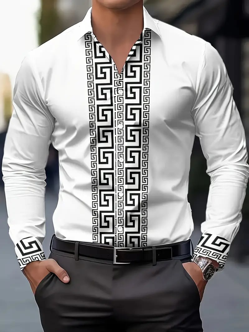 Camisa Street Style ejecutivo casual estampado de manga larga para hombre