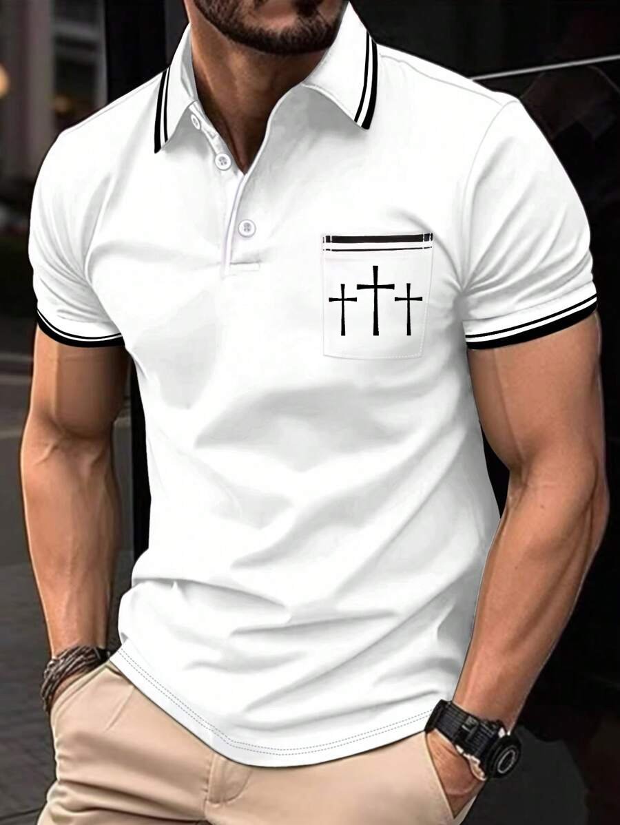 Camisa polo retro Faith casual estampado para hombre