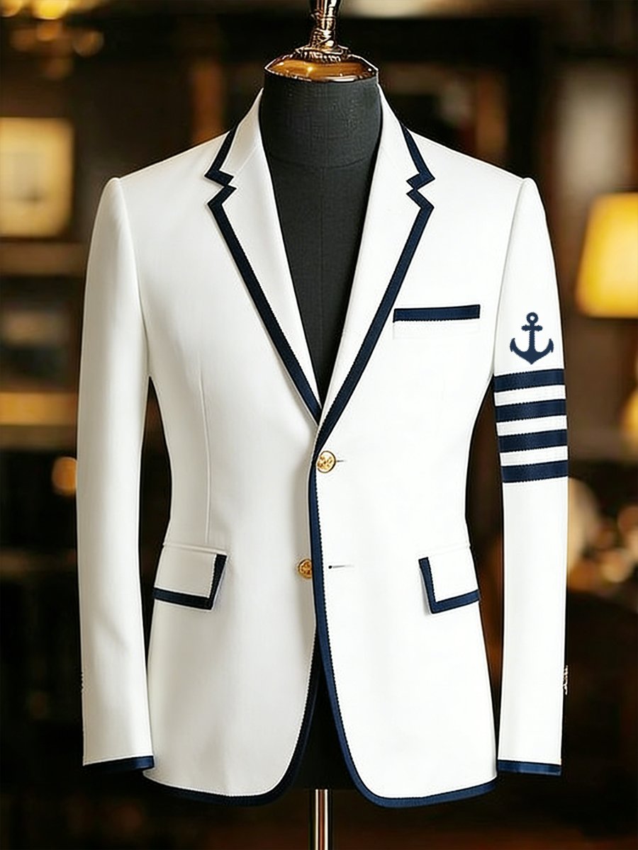 para hombre vintage Commemorative Navy Suit chaqueta
