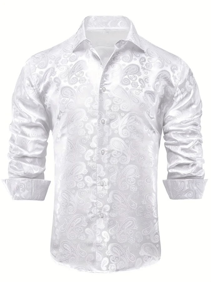 Camisa seda ejecutivo de lujo Design estampado de manga larga para hombre