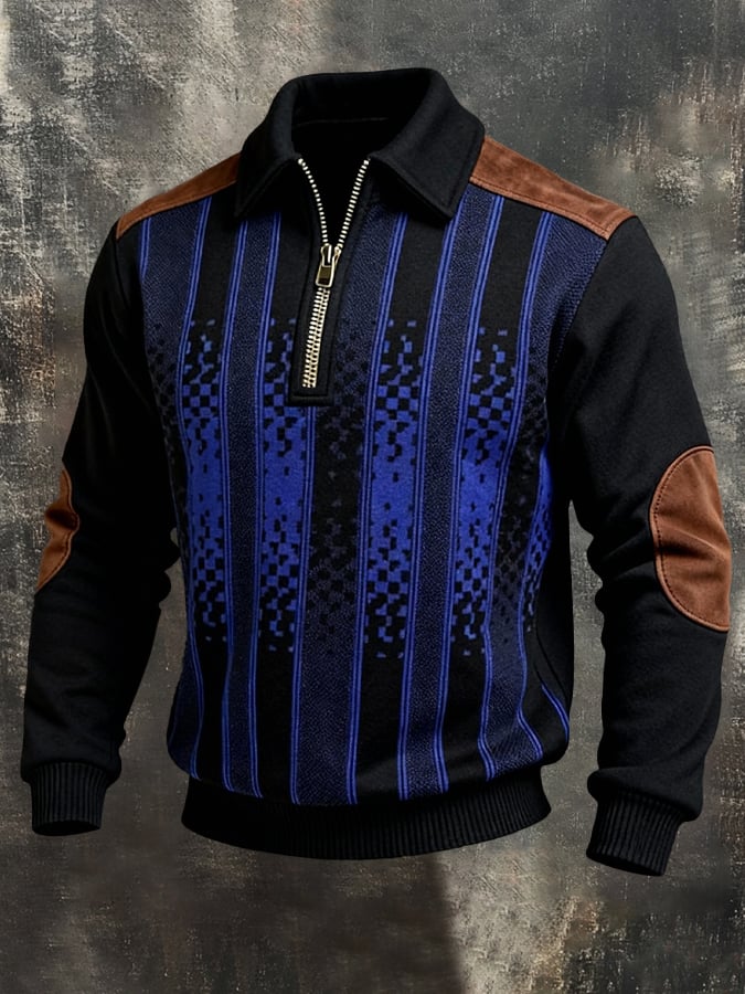 Sudadera retro en bloques de color estampado Color-Blocked con cierre para hombre