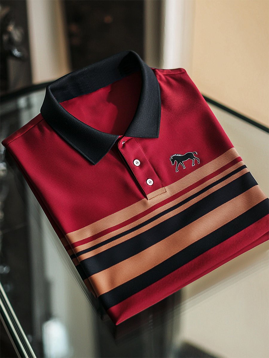 Camisa polo casual ejecutivo rayas estampado con botones de manga corta para hombre