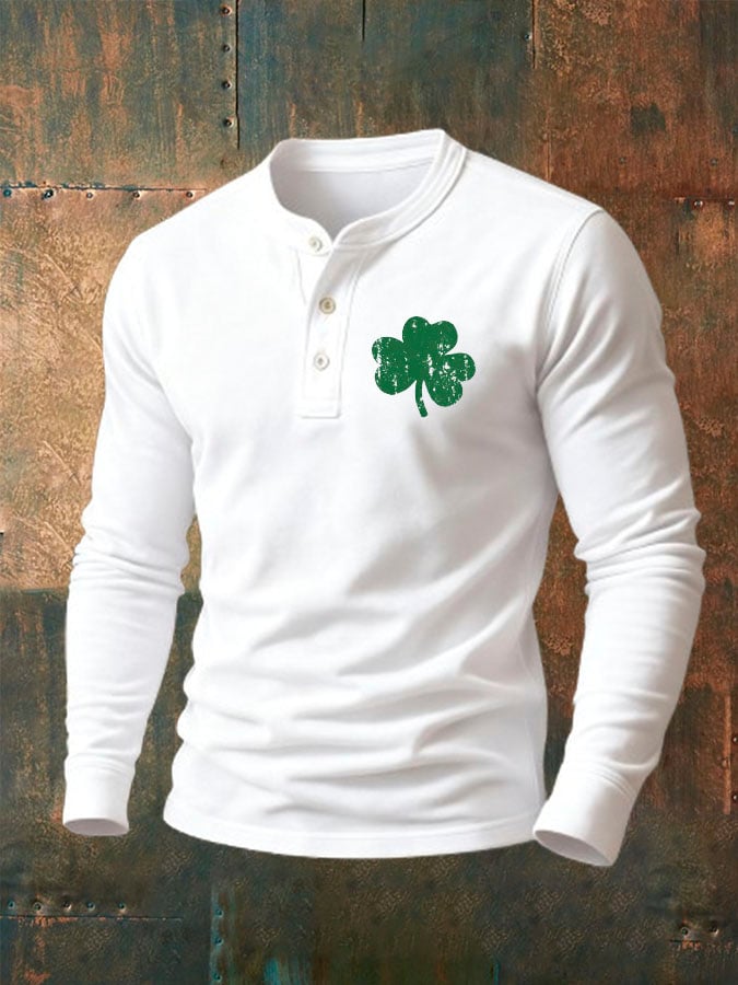 Camisa vintage St. Patrick's Day estampado Henley Neck para hombre