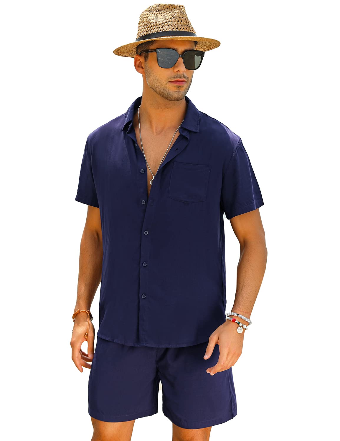 Camisa casual Apricot Vacation Style & shorts Set para hombre