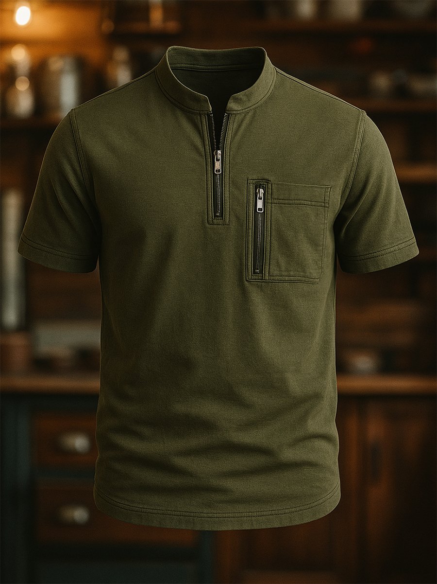 Camiseta de algodón casual de manga corta Henley Neck para hombre
