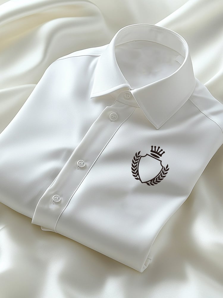 Camisa ejecutivo casual Wheat Crown Logo solapa de manga corta para hombre