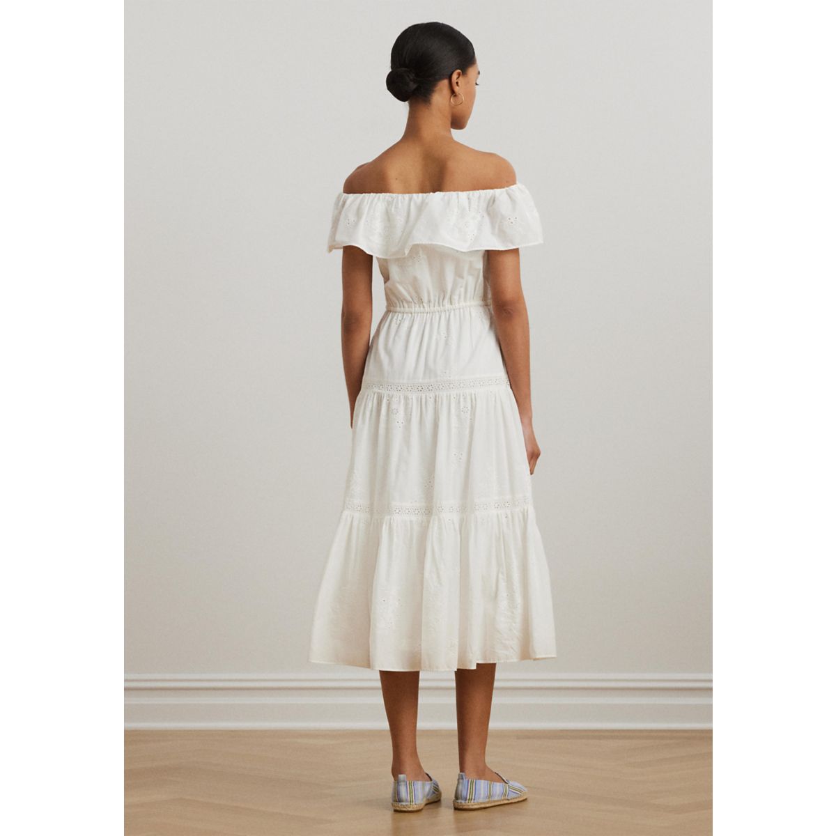 Cotton Off the Shoulder Tiered Dress - 2
