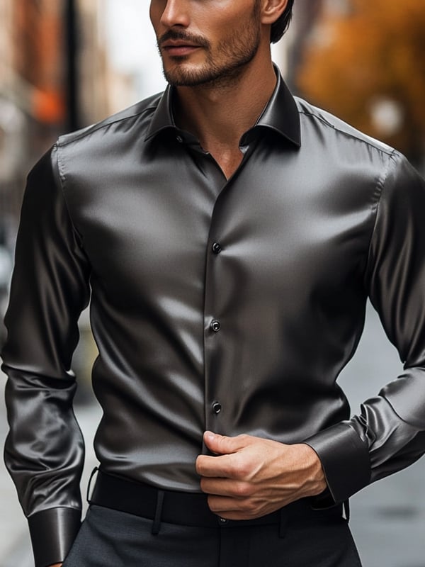 Camisa ejecutivo de lujo de color sólido de manga larga para hombre