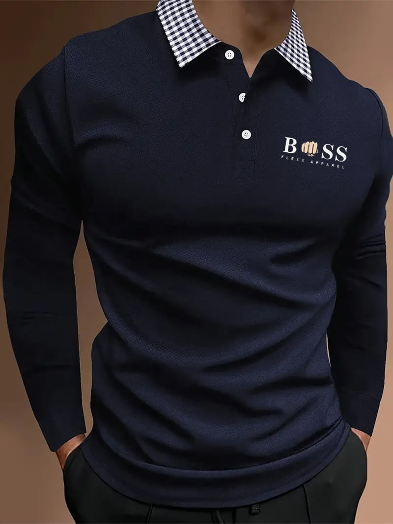 Camisa polo ejecutivo casual a rayas de manga larga para hombre
