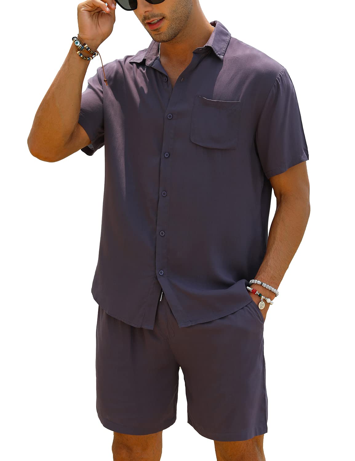 Camisa casual Apricot Vacation Style & shorts Set para hombre