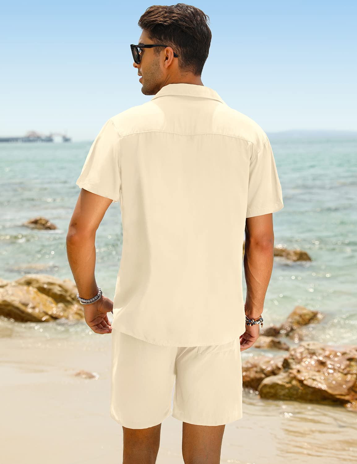 Camisa casual Apricot Vacation Style & shorts Set para hombre