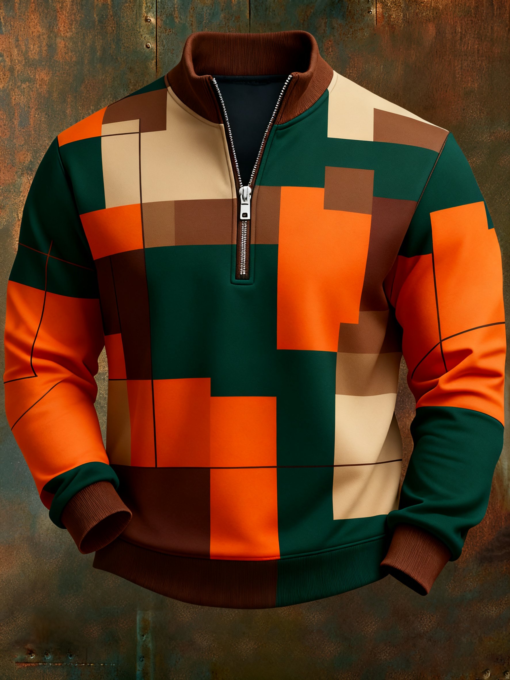 Sudadera casual geométrico en bloques de color estampado para hombre