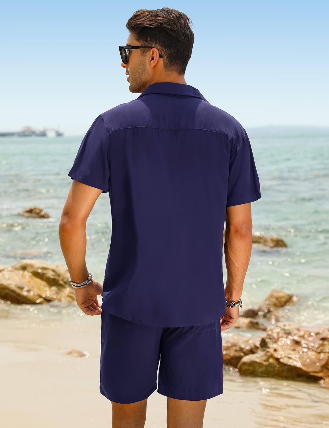 Camisa casual Apricot Vacation Style & shorts Set para hombre