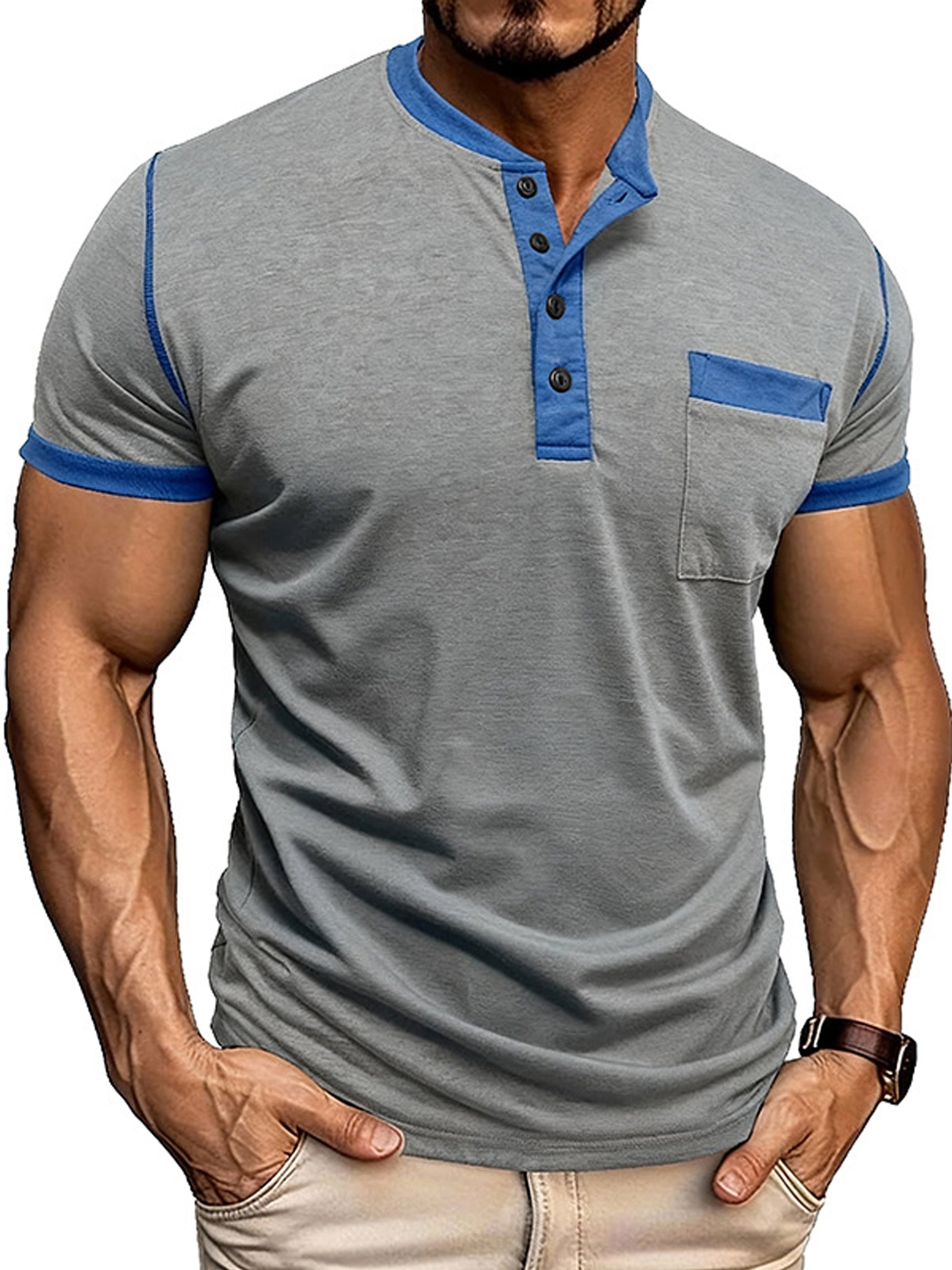 Camiseta vintage Comfortable Henley Neck de manga corta para hombre