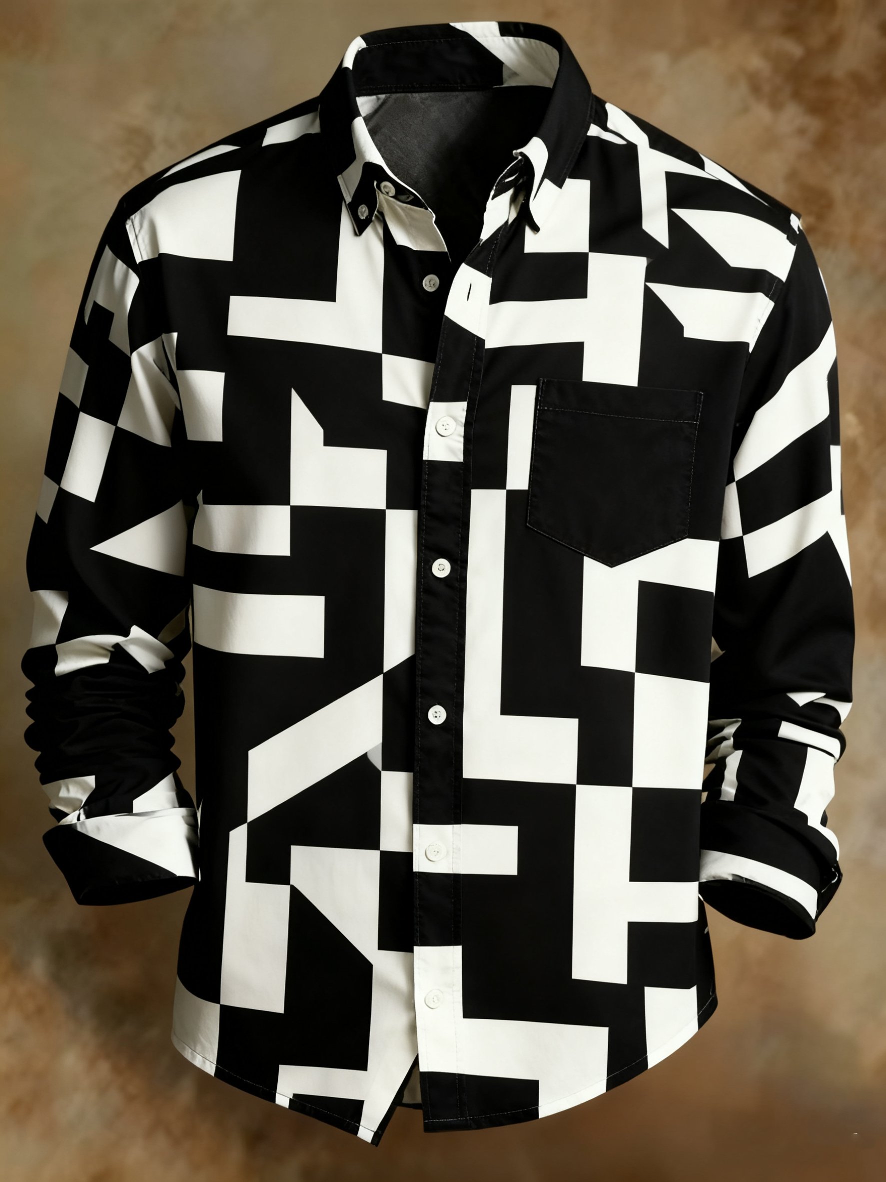 Camisa retro Abstract Art estampado a cuadros diseño ejecutivo Style para hombre