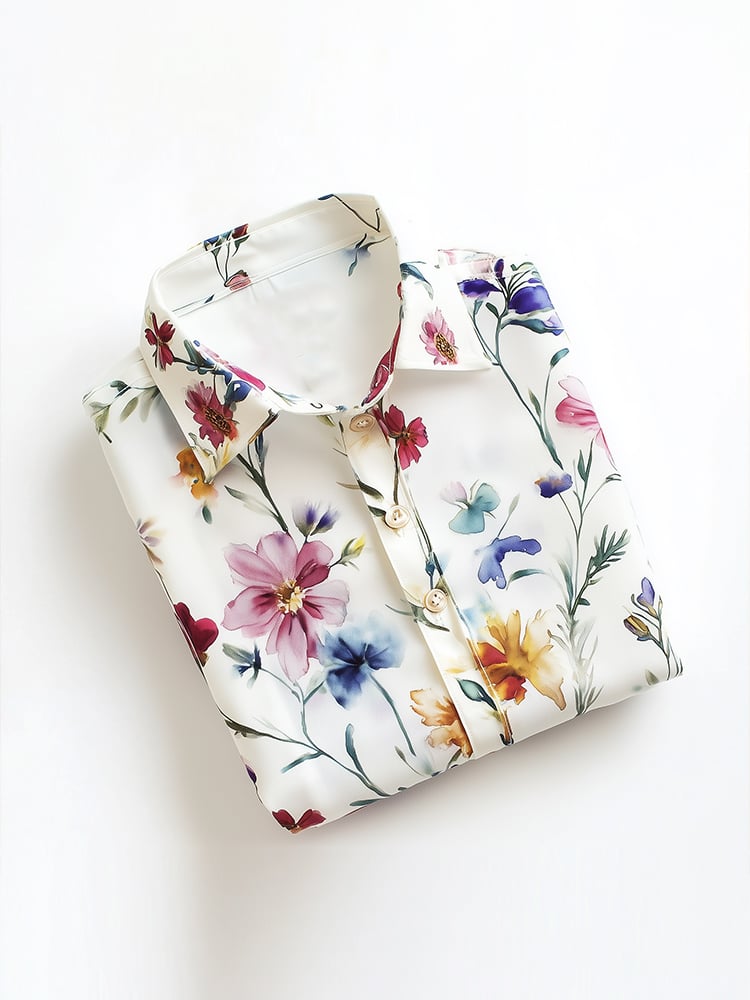 Camisa ejecutivo casual Watercolor Painting solapa de manga corta para hombre