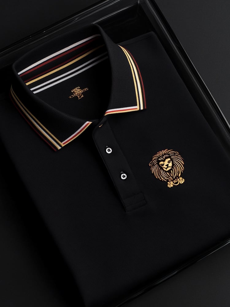Camisa polo clásico ejecutivo Lion Logo Button de manga corta para hombre