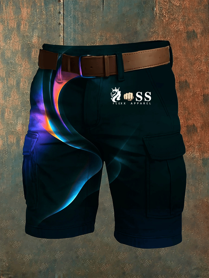 Shorts retro Letter estampado Multi-bolsillo Design Cargo para hombre