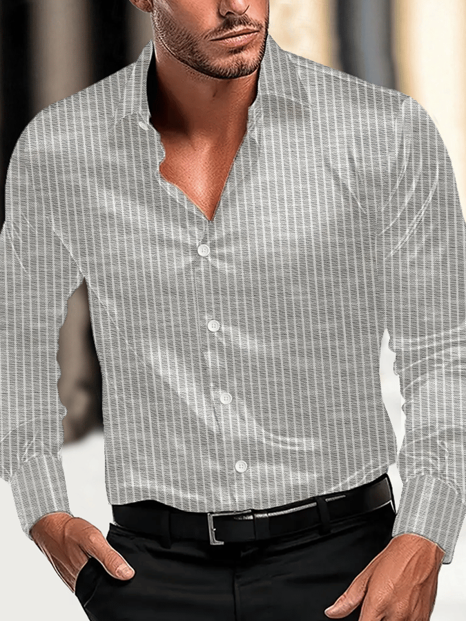Camisa vintage ejecutivo casual estampado satén de manga larga para hombre