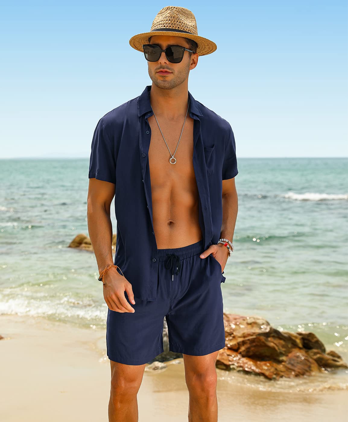 Camisa casual Apricot Vacation Style & shorts Set para hombre