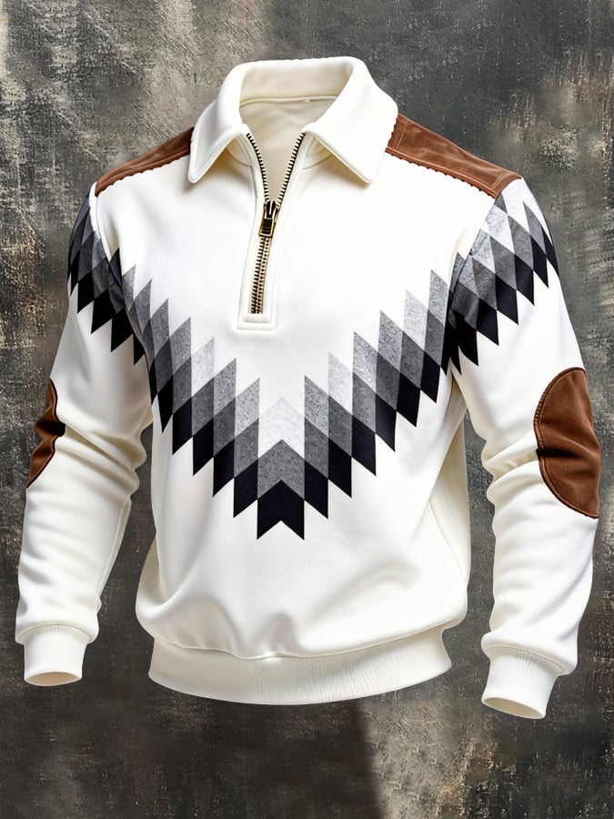 Sudadera retro en bloques de color estampado Color-Blocked con cierre para hombre